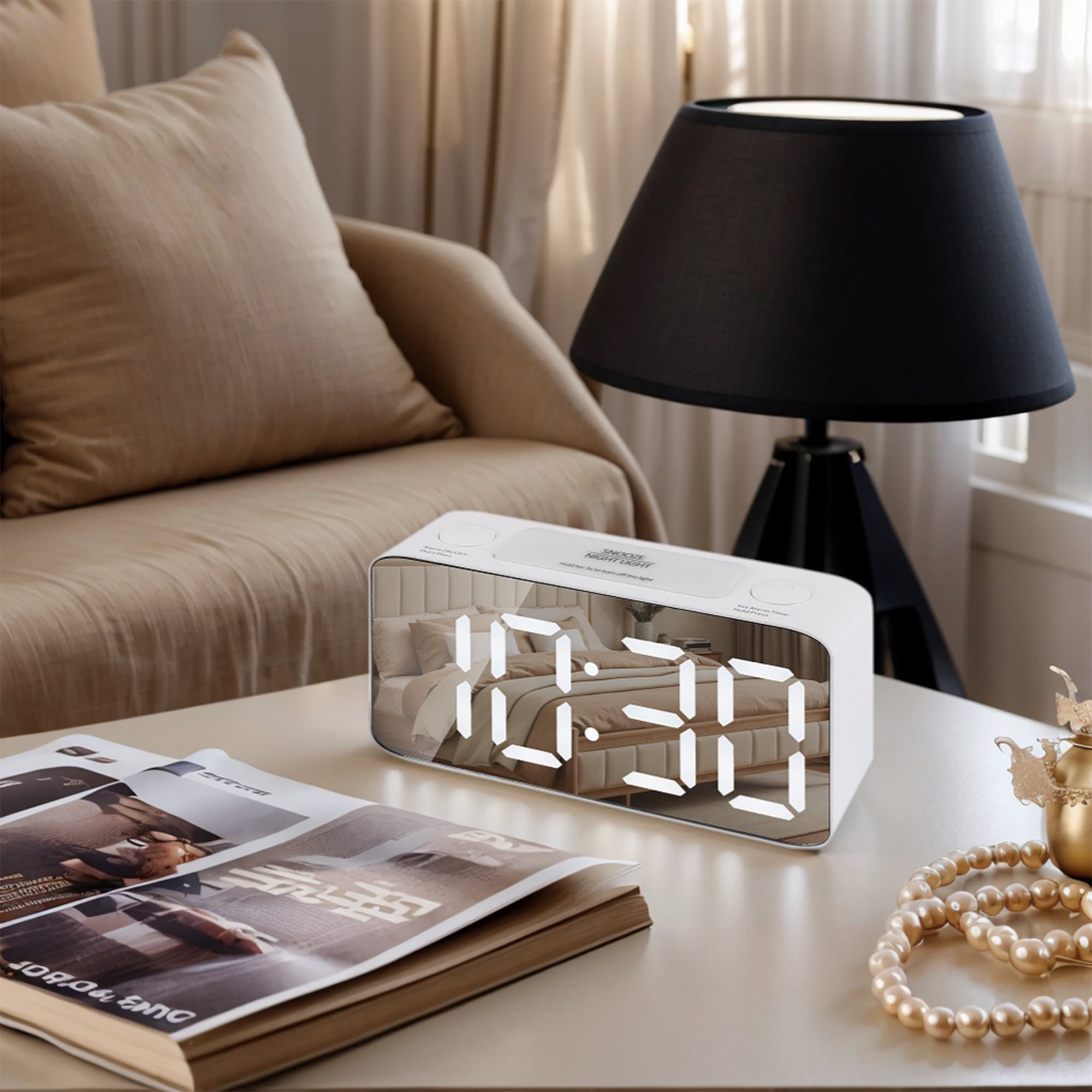 Unique Bargains Large LED Display Digital Alarm Clock White 6.7"L x 2.0"W x 3.1"H