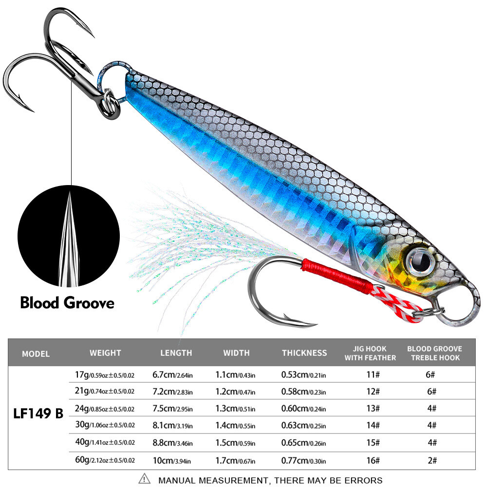 5pcs Metal Jig Spoon Fishing Lures 3D Print Durable with Hooks Saltwater 17-60g