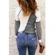 thumbnail image 1 of ABPHQTO Top de punto acanalado con costuras irregulares en bloque de color gris para mujer, 1 of 5