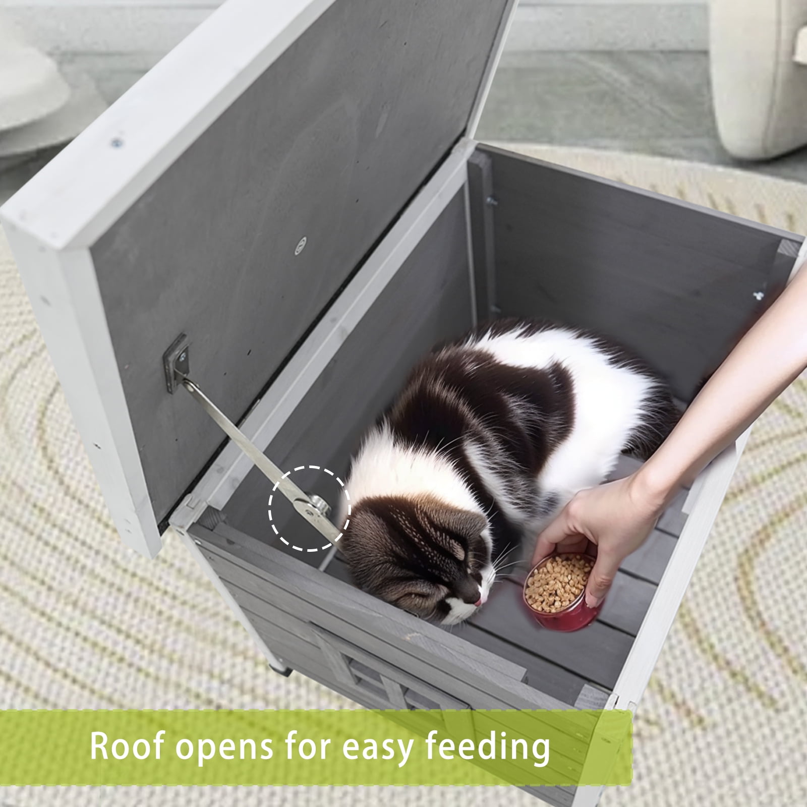 Weatherproof Wooden Cat House - Indoor Outdoor Shelter for Cats, Rabbits, Small Dogs with Asphalt Roof