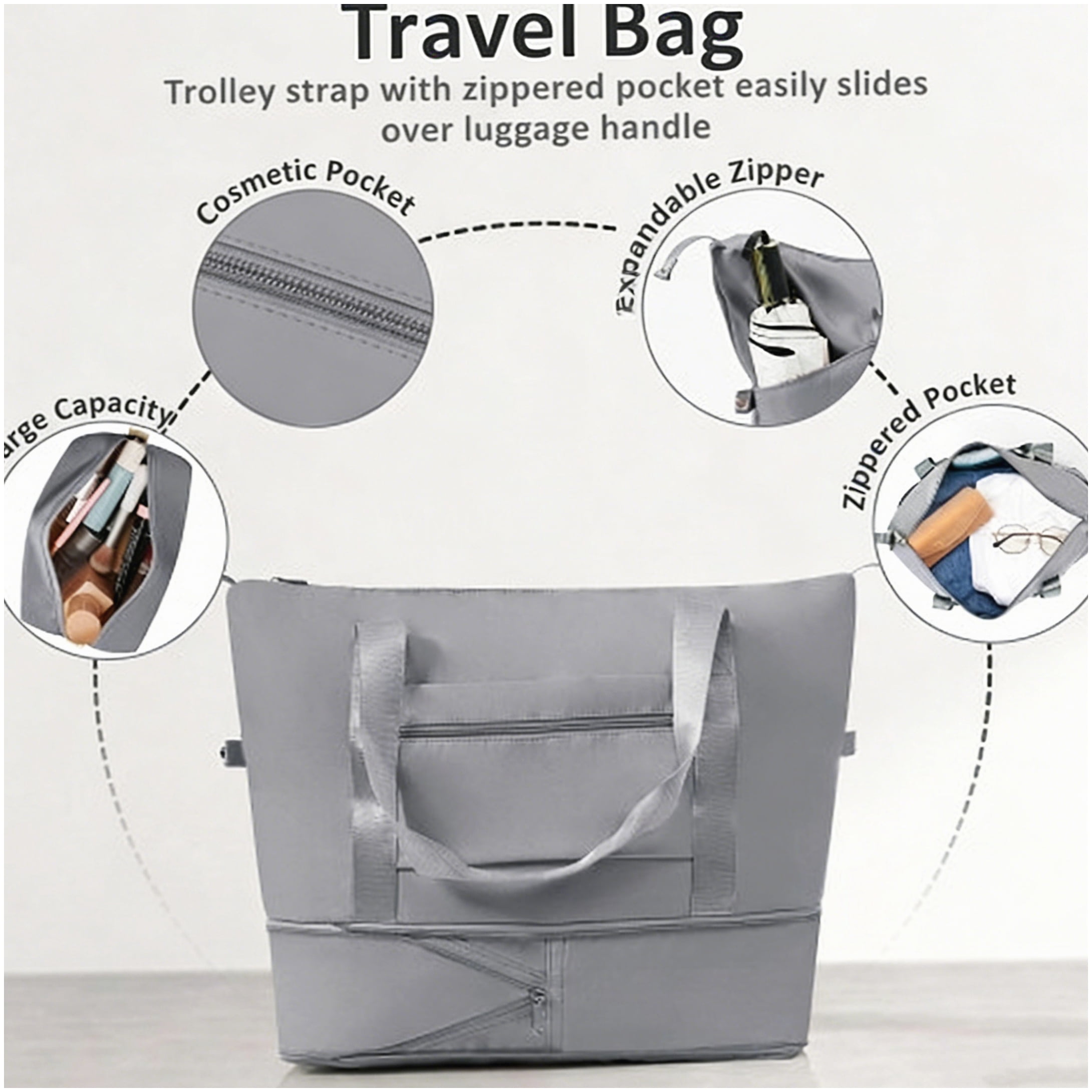 MANGIJOY Travel Luggage Set 4-Piece with TSA Lock, Spinner Wheels, Laptop Pocket &; Wet-Dry Bag, Grey
