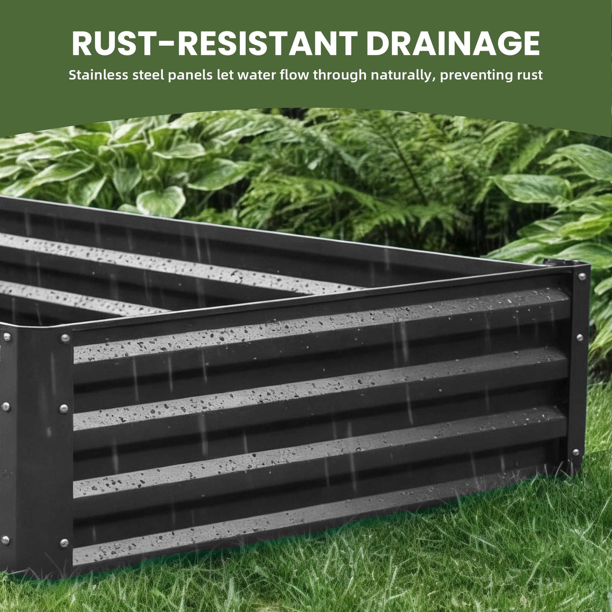 Uforic 2PCS 8X4X1FT Galvanized Metal Raised Garden Bed Kit with Safety Rubber & Gardening Gloves, Outdoor Large Planter Box for Vegetables Flowers Herbs Fruits, Black