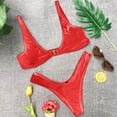 thumbnail image 5 of Minjewel Women's Sexy Solid Color High Waist Bikini Set with Gold Lock Detail, Fashion Swimsuits for Women for Beach, Pool & Summer,Red S, 5 of 8