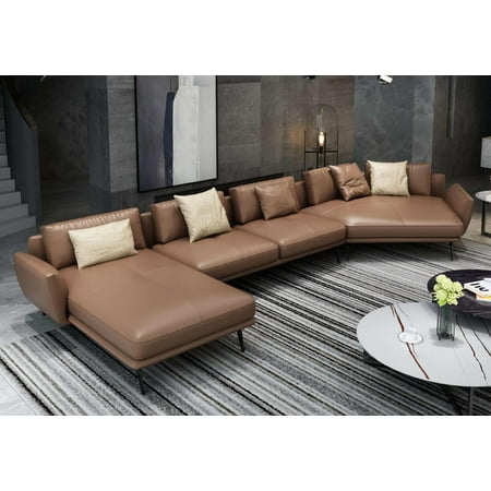 Premium Brown Italian Leather Santiago LHF Sectional EUROPEAN FURNITURE Modern
