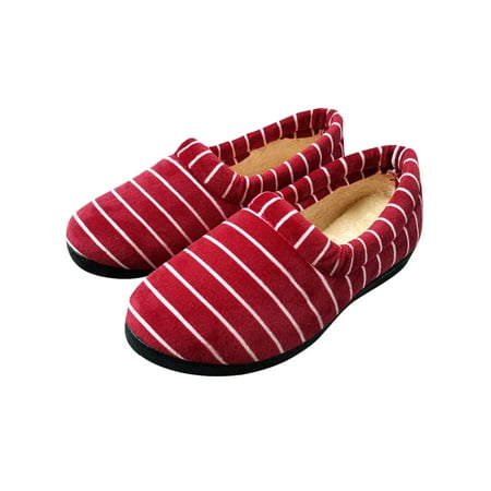 

Tenmix Women Anti-Slip Loafer Slippers Indoor Comfort Cozy House Shoes Red Striped 4.5