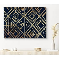 PixonSign Canvas Print Wall Art Set Diamond Print Pattern with Insignia Abstract Shapes Illustrations Modern Art Contemporary Dramatic Warm Black and Gold for Living Room, Bedroom, Office - 16"x24"x2