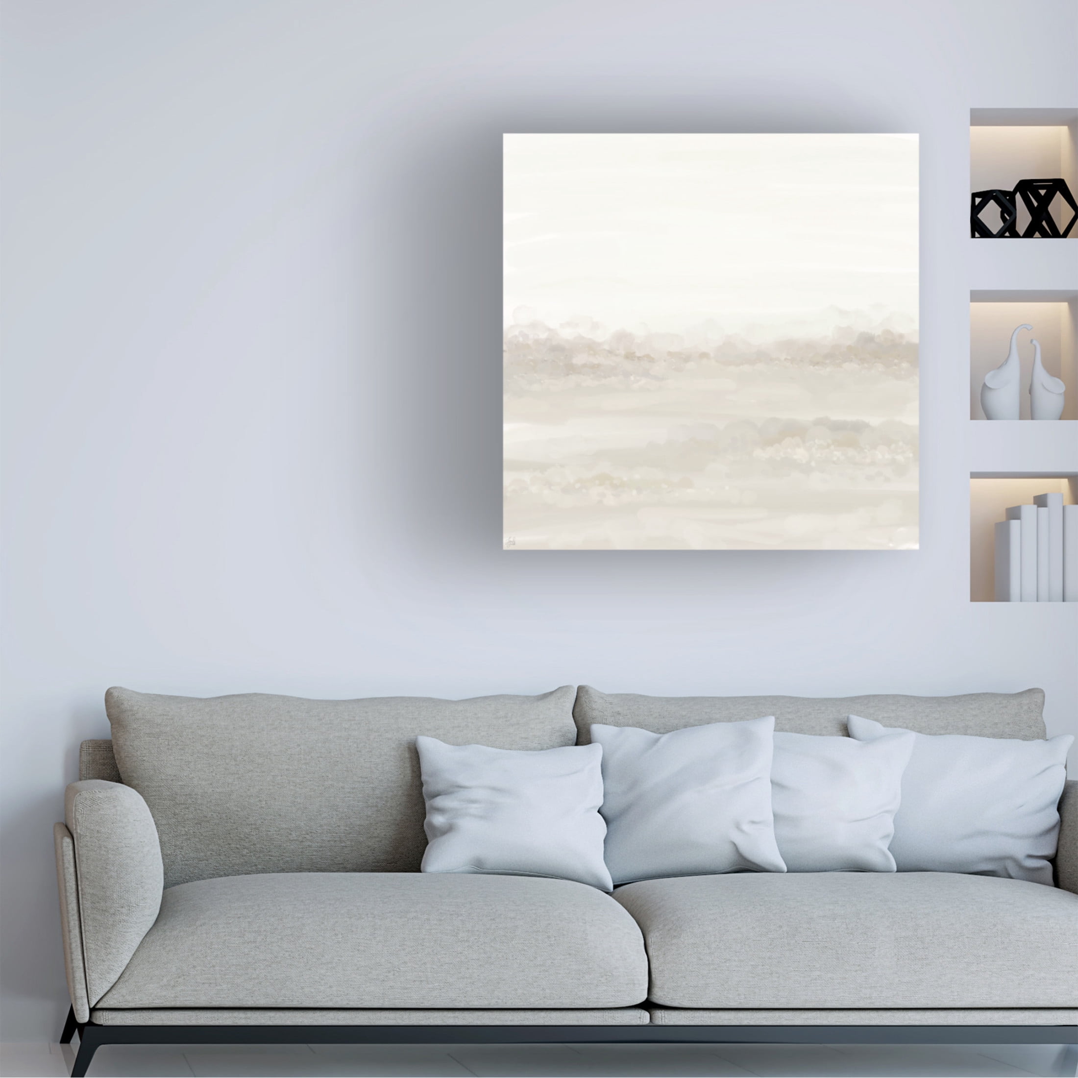 Canvas Wall Art - Line and Brush 'Softest Cottonscape ' Wall Art for Living Room, Bedroom, or Office Décor by Trademark Fine Art - 14 x 14 Inches