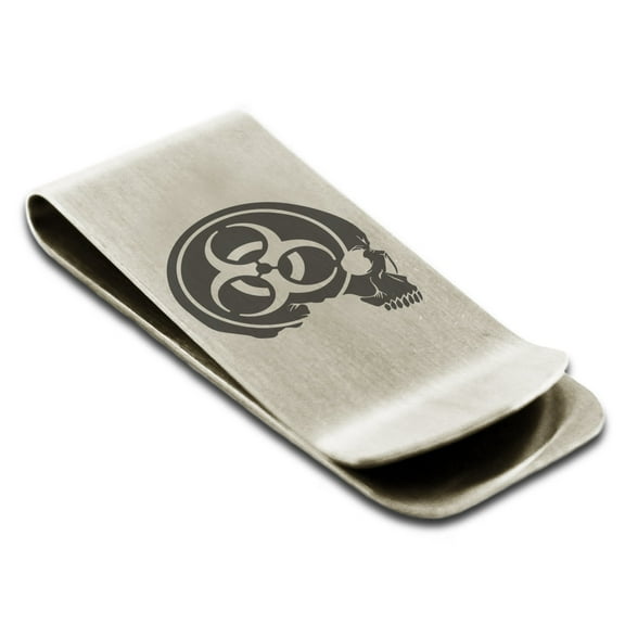 Tioneer Stainless Steel Biohazard Skull Zombie Engraved Money Clip Credit Card Holder