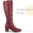 thumbnail image 4 of BLISSFUL STEP Halloween Women's Knee High Boots Square Toe Slouch Chunky Heel Burgundy 7, 4 of 5
