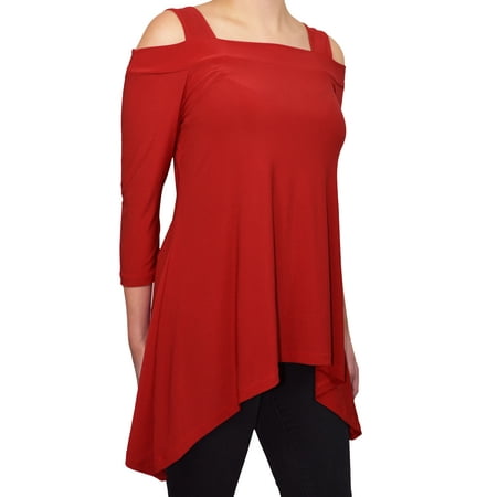 - Avital Womens Cold Shoulder Asymmetrical Trapeze Tunic Shirt