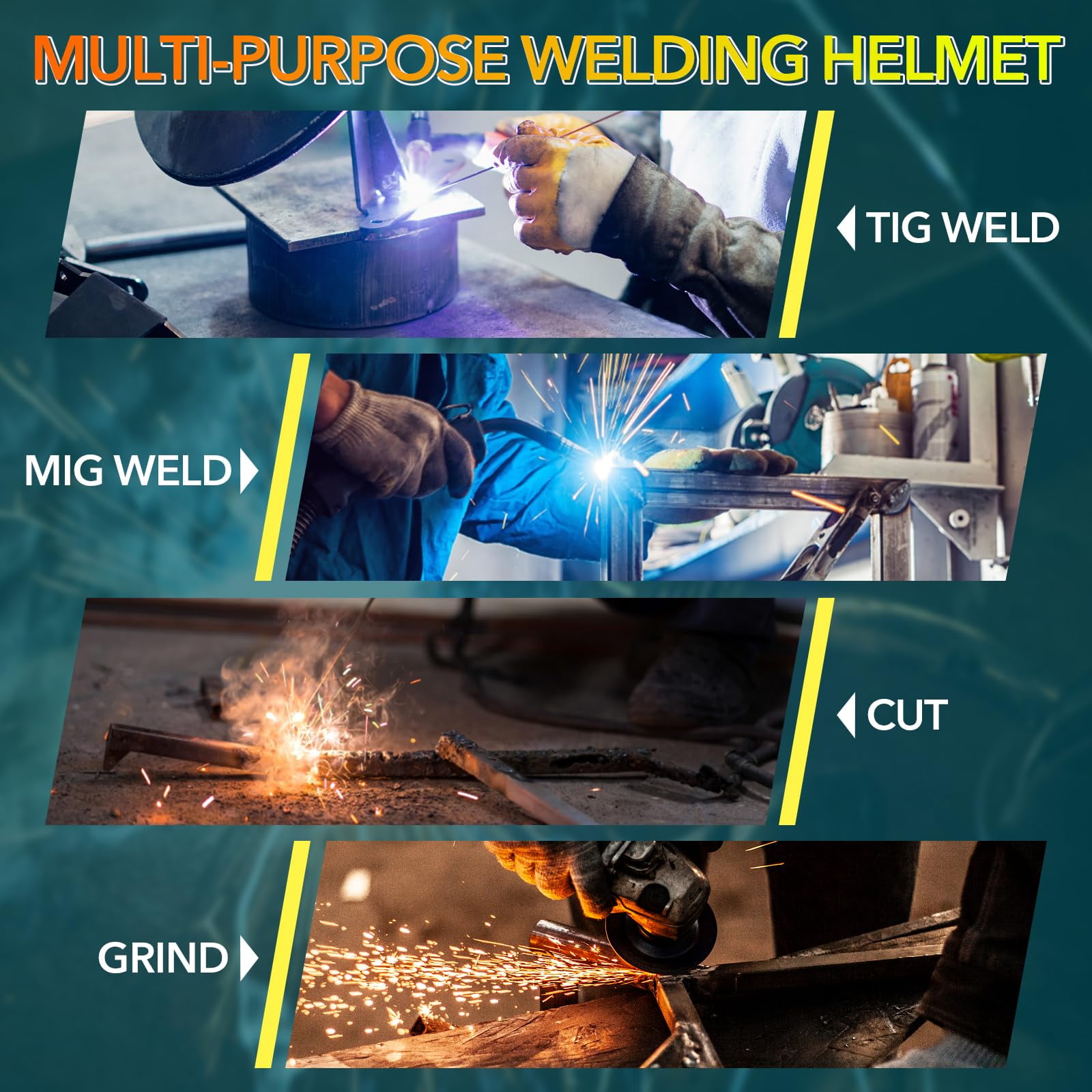 TRQWH Welding Helmet Auto Darkening Large Viewing True Color Solar Powered Welding Mask with 4 Arc Sensor Adjustable Wide Shade Range 4~5-8/9-13 Welder Mask with Grinding