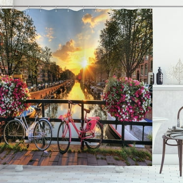 Ambesonne Amsterdam Shower Curtain, Sunrise over the City, 69"Wx84"L, Multicolor