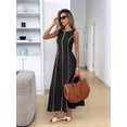 thumbnail image 2 of Black Sleeveless Round Neck Maxi Dress With Cream Trim, Casual Elegant Long Dress For Summer Daily Wear, 2 of 5