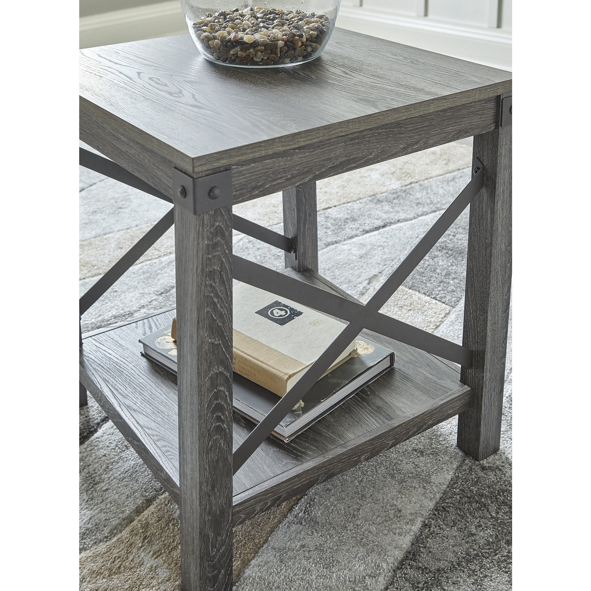 Signature Design by Ashley Grayish Brown Freedan Casual End Table with Shelf