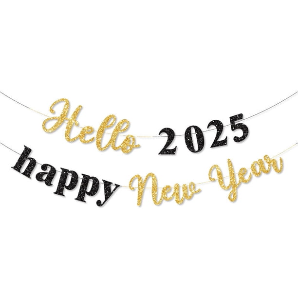 3 piezas de cartel de Feliz Año Nuevo, cartel de banderines de Feliz Año Nuevo para decoraciones de fiesta de Nochevieja 2025, decoraciones de letreros