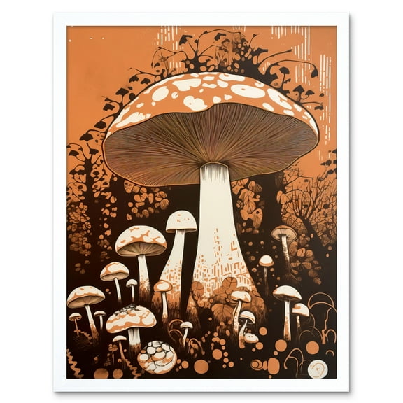 Vintage Mushroom Red Cap Fungi Pastel Orange Brown Earthy Aesthetic Kitchen Art Print Framed Poster Wall Decor 12x16 inch