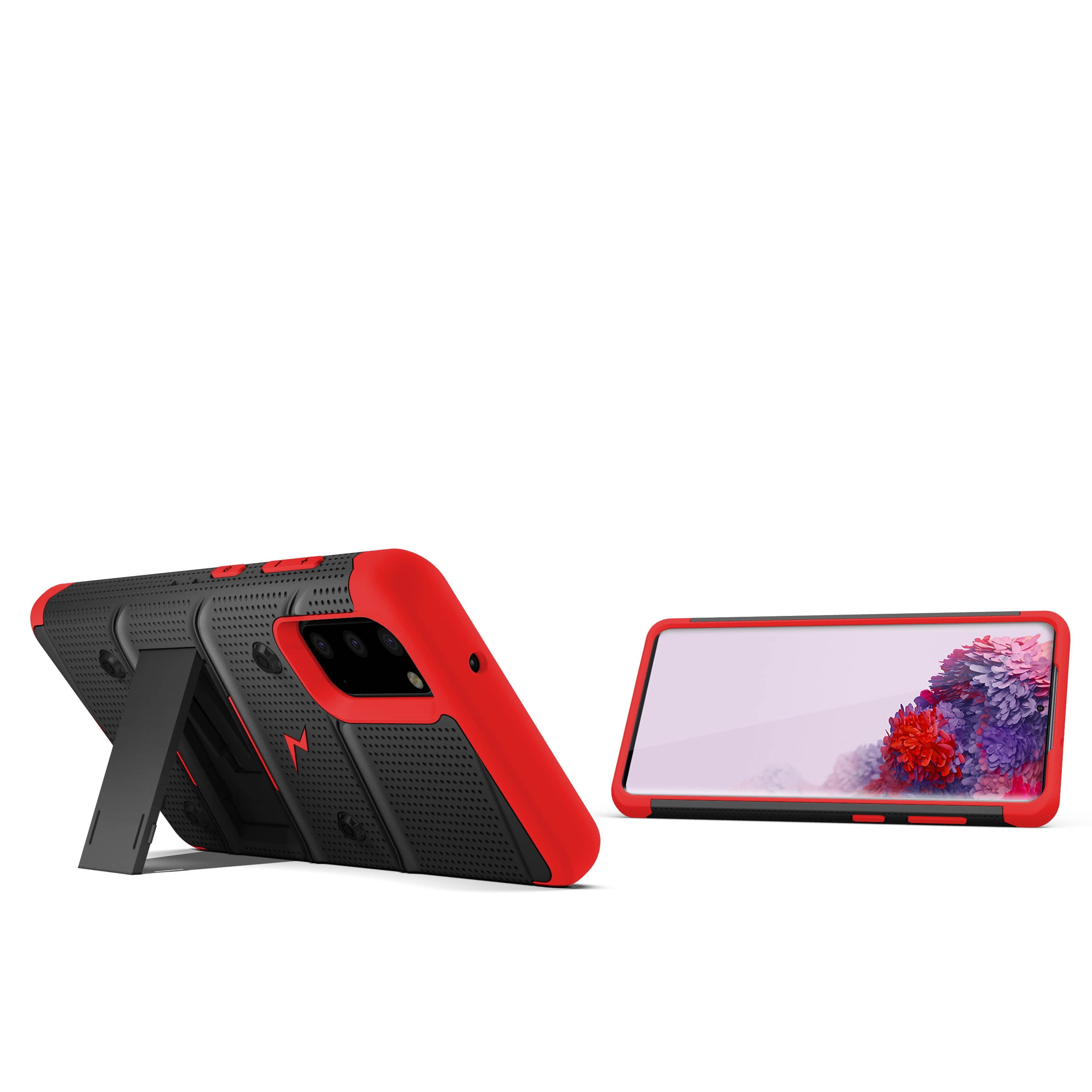 ZIZO BOLT Series Case with Kickstand Holster Phone Case Black & Red Galaxy S20