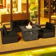 thumbnail image 2 of Patiojoy Patio Rattan 6PCS Cushioned Sofa Set Furniture Set Thick Cushion with 34.5" Fire Pit Table for Garden Black, 2 of 10