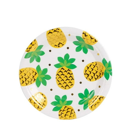 Golden Pineapple Fiesta Plates - 20 Pack of 7 Inch Decorative Floral Dessert Plates for Vibrant Parties, Celebrations, and Gatherings. Perfect for Fun and Festive Occasions!