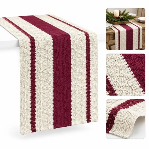 Macrame Woven Table Runner, Red Cotton Rope Runner 12 x 72 Inch, Christmas Table Decor for Dining Table and Holiday Party
