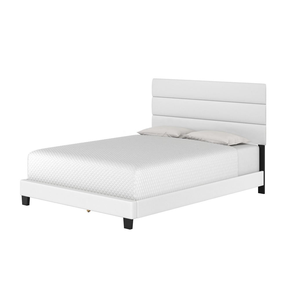 Boyd Sleep Piedmont White Faux Leather Queen Size Fully Upholstered Platform Bed Frame with Adjustable Headboard