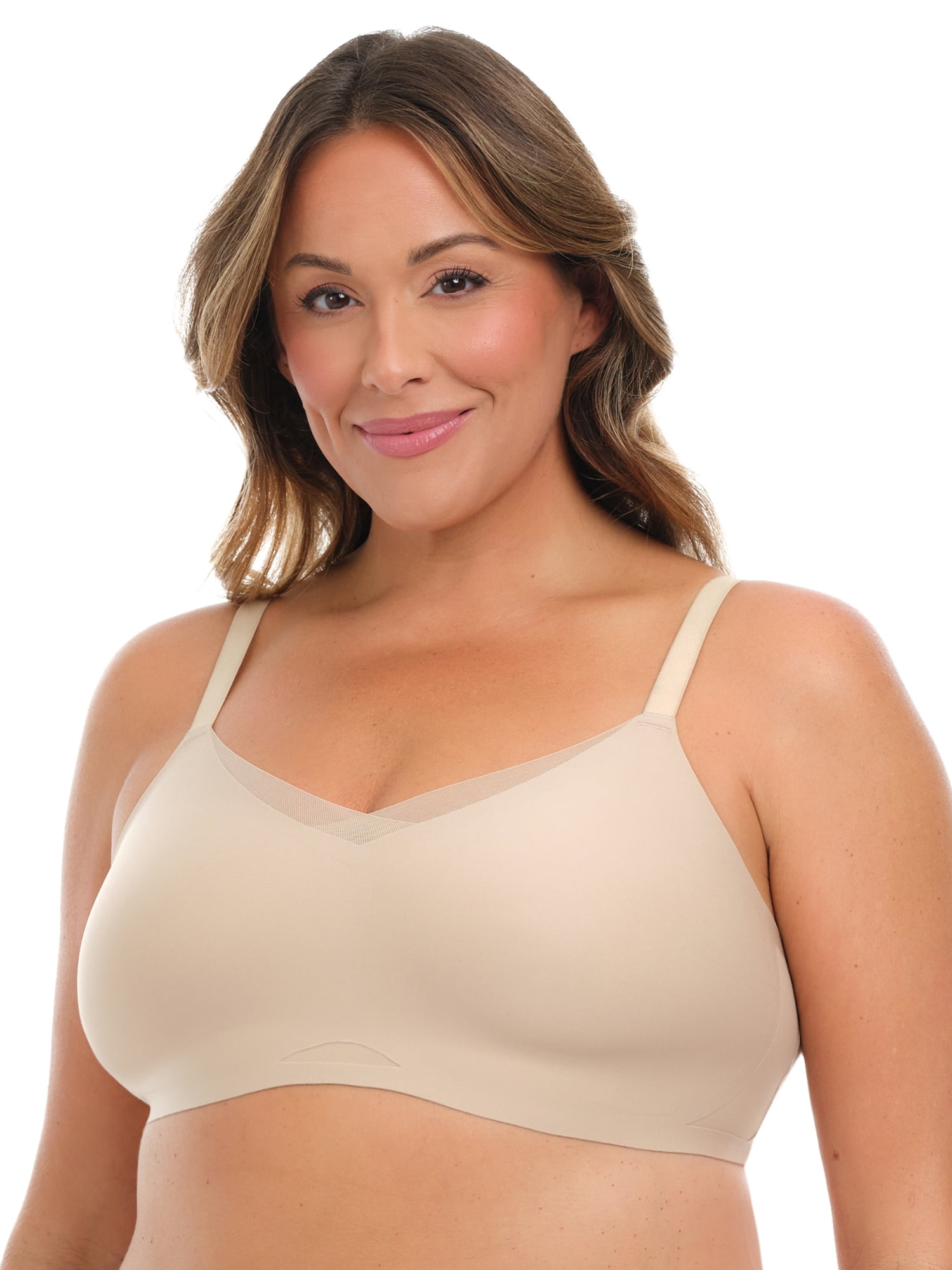 Joyspun Women’s Wireless Bonded Bra with Mesh Inserts, Sizes XS-XXXL