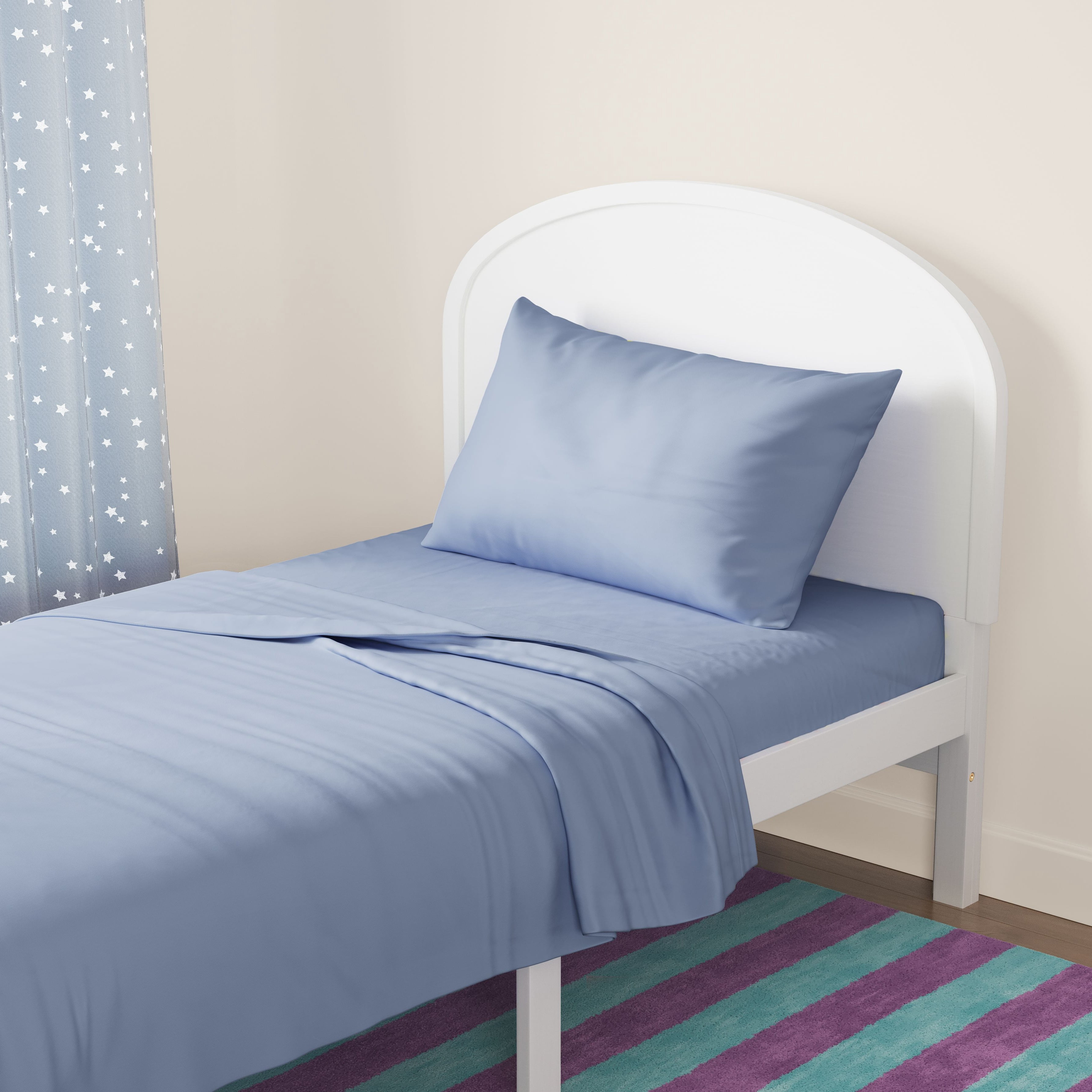 Mainstays Kids Microfiber Bed Sheet Set, Twin, Light Blue, 3 Pieces