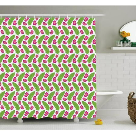 Banana Leaf Shower Curtain Botanical Concept Tropical Fowers And Banana Leaf Shower Curtain Botanical Concept Tropical Fowers And Foliage Striped Leaves Fabric