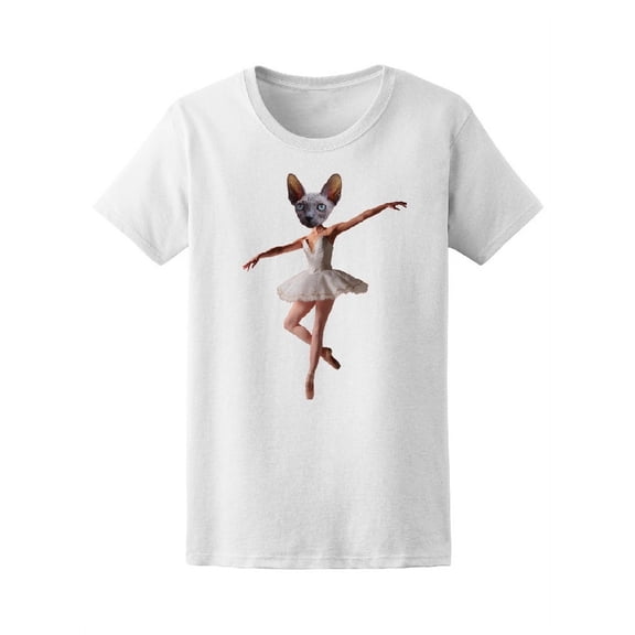 Ballet Ballerina With Cat Head T-Shirt Women -Image by Shutterstock, Female XX-Large