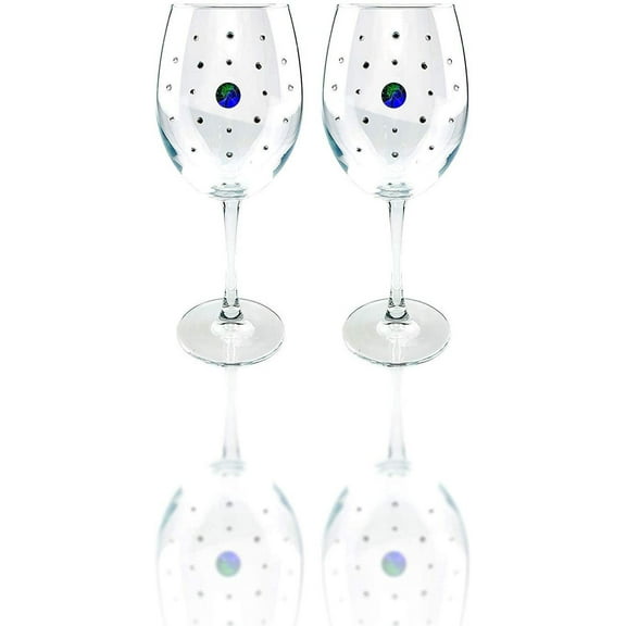 Popov 44738-823, 21 Oz Swarovski Jeweled Wine Glasses, Crystal Stemmed Goblets w/ Rhinestones, Set of 6