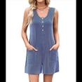 thumbnail image 2 of Mono Informal de Verano para Mujer, Sin Mangas, con Rayas Contrastantes y Bolsillos Azul Marino S, 2 of 10