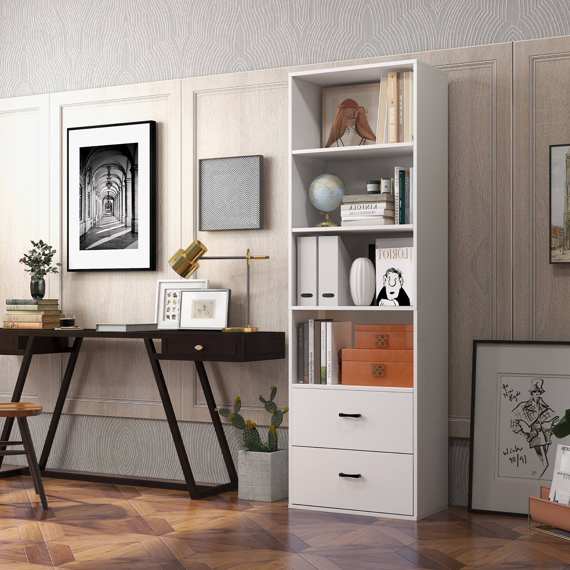 Costway 6-Tier Tall Bookshelf Freestanding Modern Bookcase White Storage Cabinet