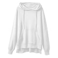 thumbnail image 3 of Women Oversized Hoodie Sweatshirt Side Slit Soft Fleece Pullover with Pocket Loose Fitting Casual Fall Tunic Tops White S, 3 of 5