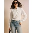 thumbnail image 5 of Women'S Tie Neck Blouse - Button Down Long Sleeve Collared Shirt White XL, 5 of 9