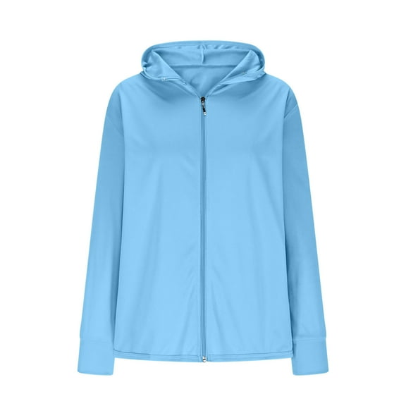 Hueook Womens Winter Jacket Women's Solid Color Casual SunscreenLong Sleeved Hooded Casual Outwear Sky Blue 3X