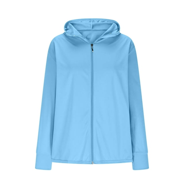 Économies d'Automne! Veste de Protection Solaire à Manches Longues pour Femmes srobpty, Veste Décontractée à Capuche à Manches Longues pour Femmes, Couleur Unie, Bleu Ciel, m