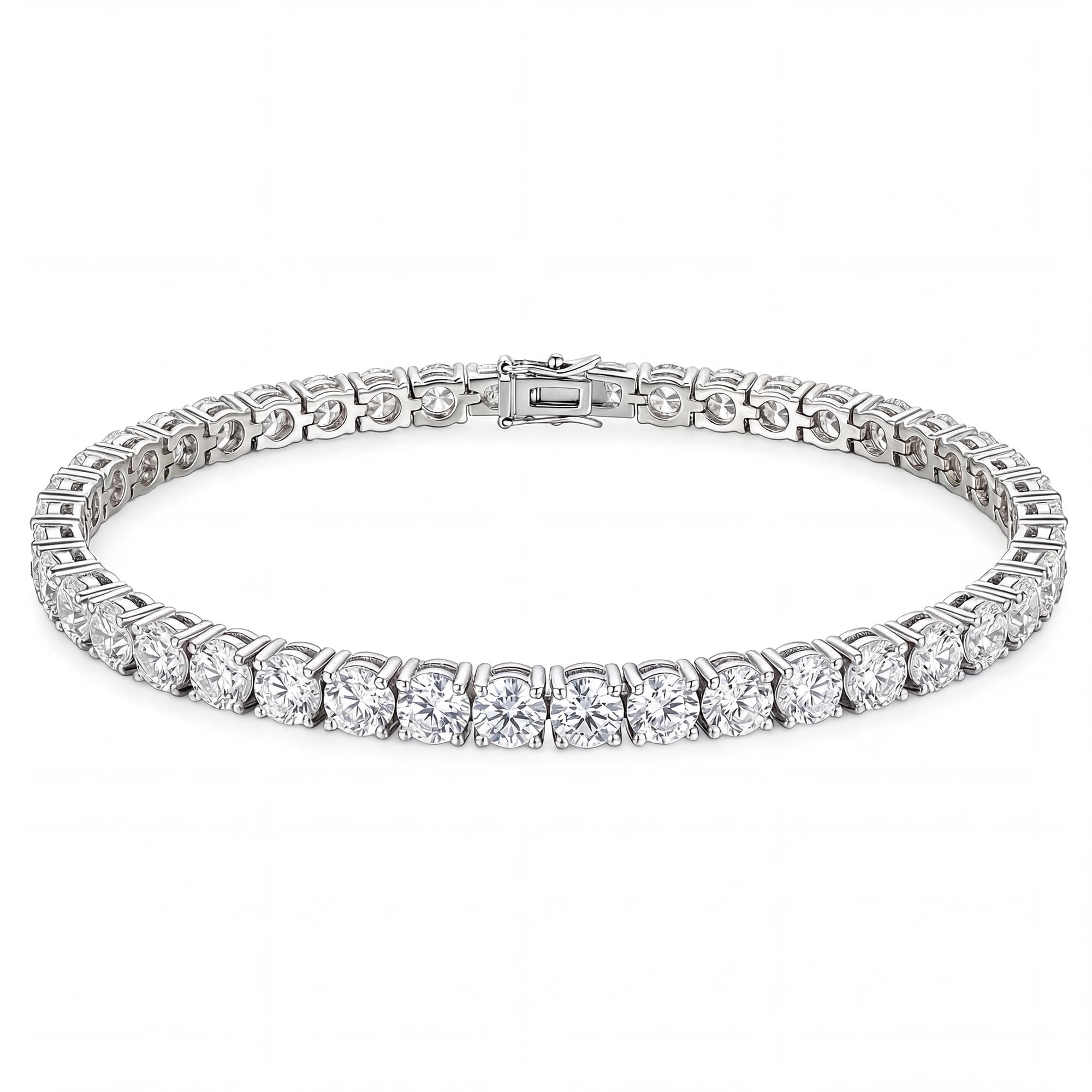 FALLEAVE Platinum-Plated Silver Women's VVS1 Round Cut Tennis Bracelet, 7.5 Inch Bezel Hypoallergenic Jewelry with Gift Box, Birthday Anniversary Gift