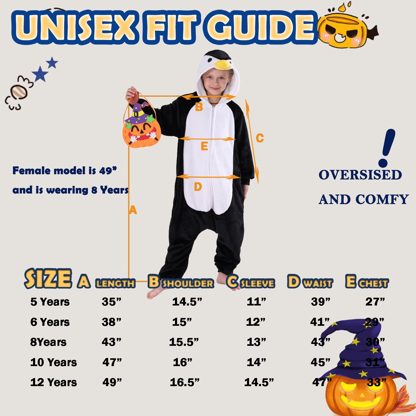 SWEETXIN Kids Penguin Onesie Pajamas Halloween Plush Costume Sleepwear Christmas Gift for Girls Boys Jumpsuit 6Years