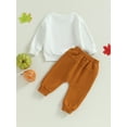 thumbnail image 3 of Infant Baby Halloween Clothes Letter Print Long Sleeve Crewneck Sweatshirt Tops Long Pants Set, 3 of 8