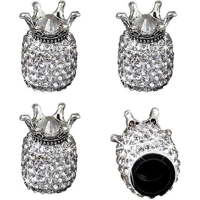 Car Tire Valve Stem Caps, 4 Pack Handmade Crown Crystal Rhinestone Car Stem Air Caps Cover