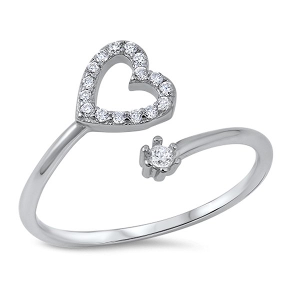 Open Micro Pave Clear CZ Heart Promise Ring .925 Sterling Silver Band White Female Size 3