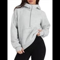 thumbnail image 2 of Sudadera Holgada de Larga con Capucha y Bolsillo con Media Cremallera para Mujer, Otoño e Invierno Gris XL, 2 of 10