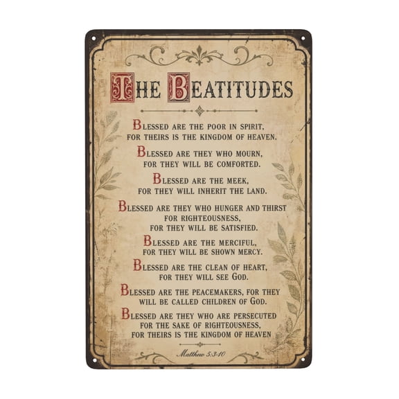 Inspirational Beatitudes Scripture Metal Tin Sign For Home Or Office Wall Decor 8x12 Inch
