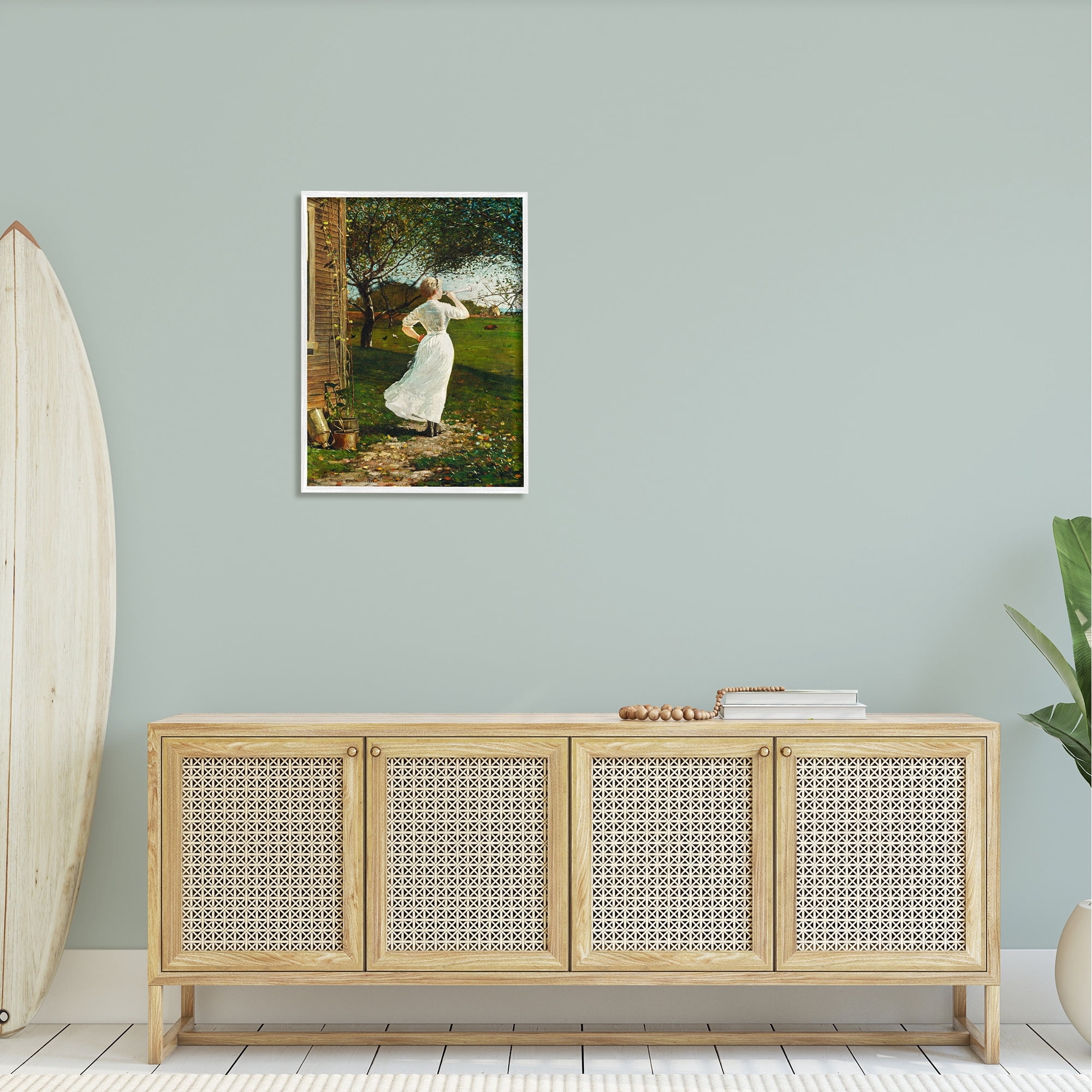 Stupell Industries Classic Woman Instrument Rural Vintage House Painting Painting White Framed Art Print Wall Art, Design by Lettered and Lined