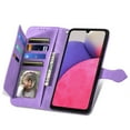 thumbnail image 4 of SaniMore Case for Samsung Galaxy A33 5G 6.5" 2022, PU Leather Zipper Wallet Detachable Lanyard Retro Embossed Flower Crad Slots Flip Kickstand Full Body Protective Drop-proof Case, Purple, 4 of 15