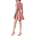 thumbnail image 3 of INSPIRE CHIC Women's Peter Pan Collar Puff Sleeves Above Knee Plaid Grid Dress M Pink, 3 of 6