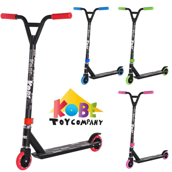 KOBE EDGE Kick Pro Scooter 2 Wheel - Reinforced Steel - Curved T-bar - Teens, Kids 5-yo and above - Red