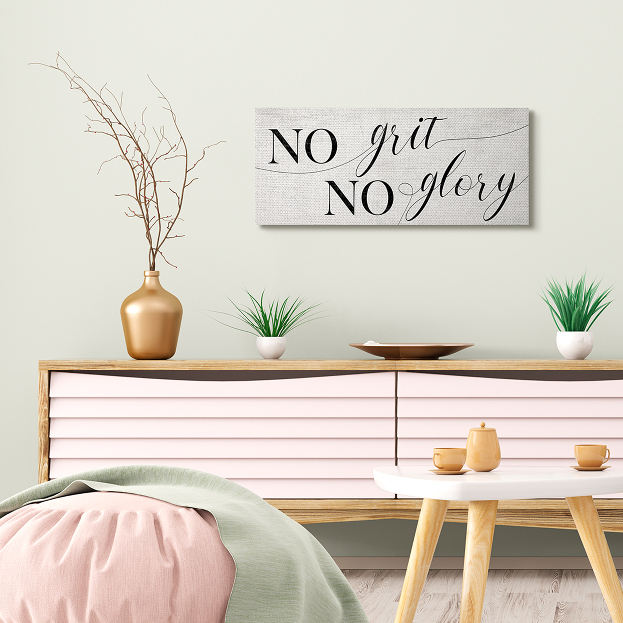 Stupell Industries No Grit No Glory Phrase Charming Cursive Script Inspirational Painting Gallery Wrapped Canvas Art Print Wall Art, 13 x 30