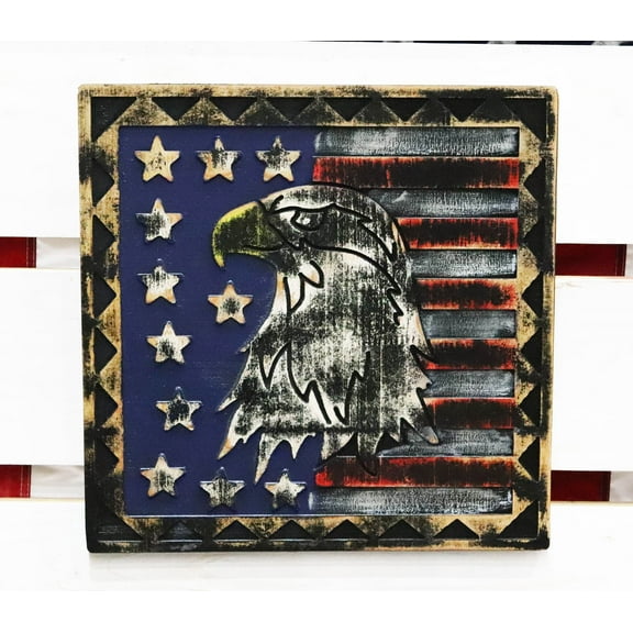 Western Patriotic USA Flag With Bald Eagle Pride of America Wooden Wall Decor