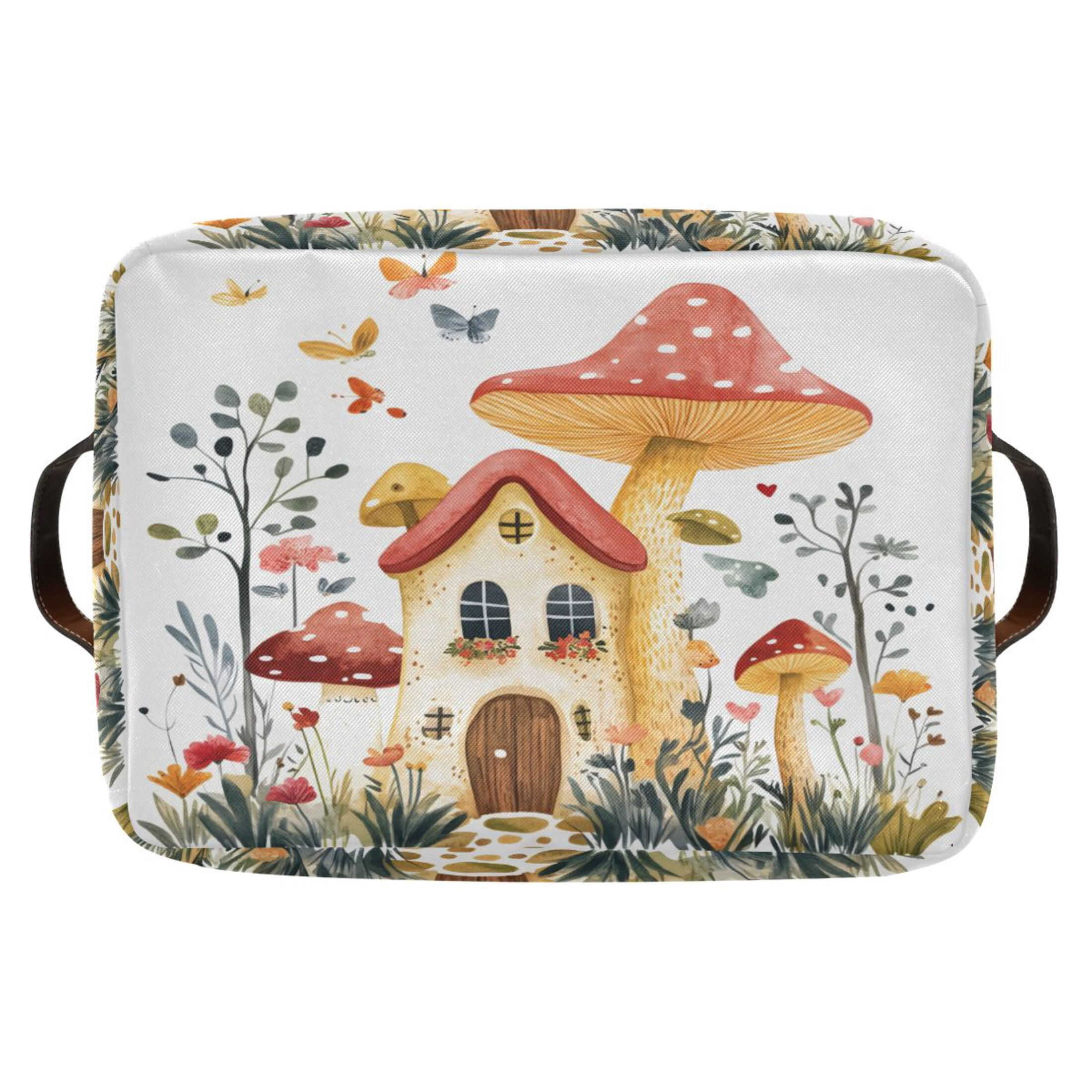 Ryvnso Mushroom on House Storage Basket Large Bin Foldable Boxes Toys Organizer 14.2x10.2x8.3in 2 PCs